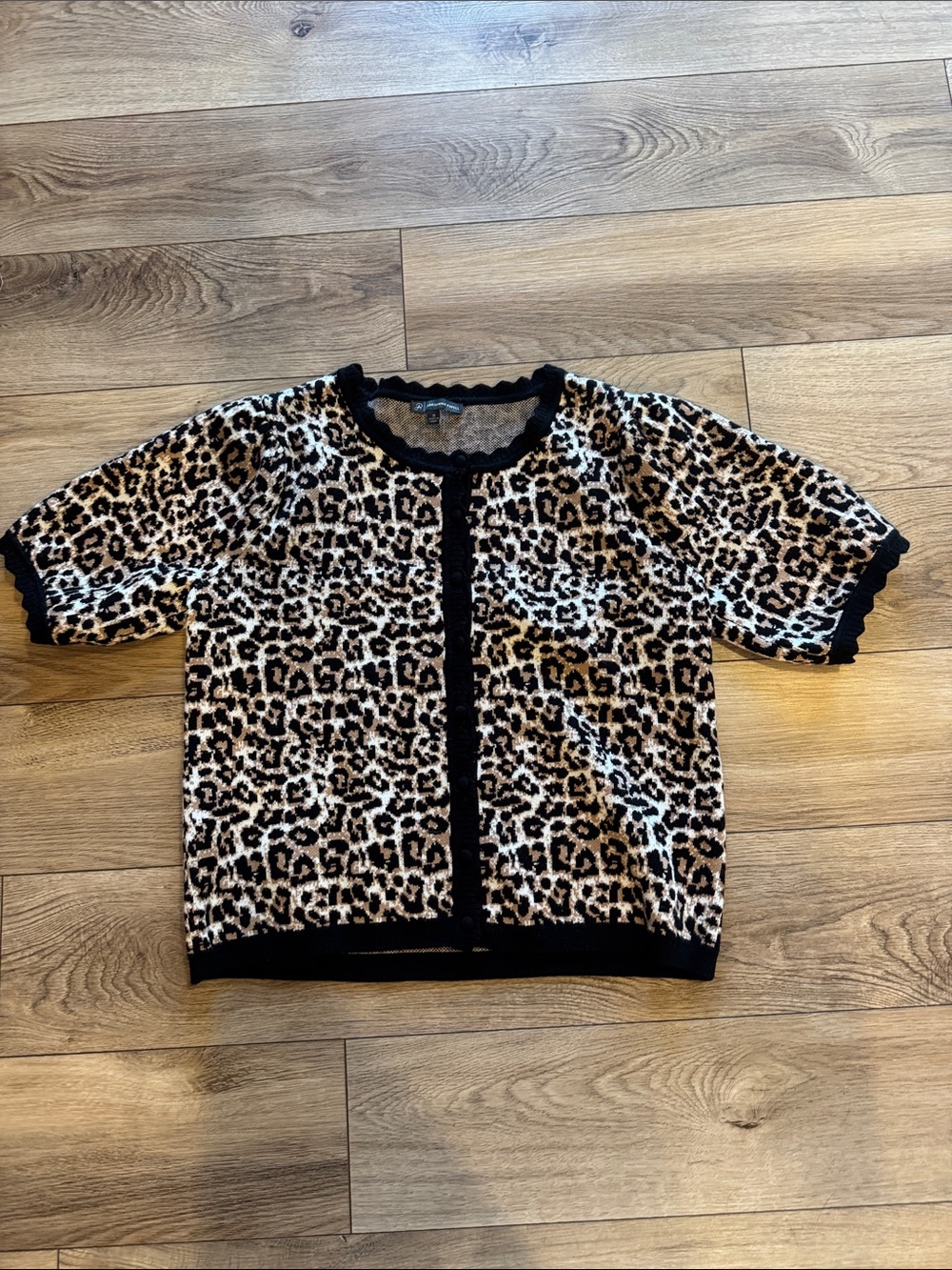 Girls' Leopard Print Short Sleeve Cardigan - Black Trim